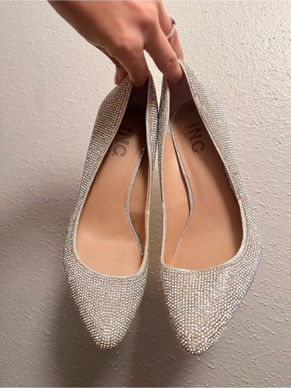 INC International Concepts Sparkling Rhinestone Pointed Flats in Silver